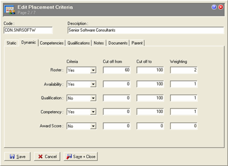 Placement Criteria - Dynamic